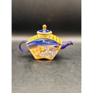 Vivian Chan 2000 Beach Scene‎ Mini Teapot Decorative Whimsical Coastal Art 3"